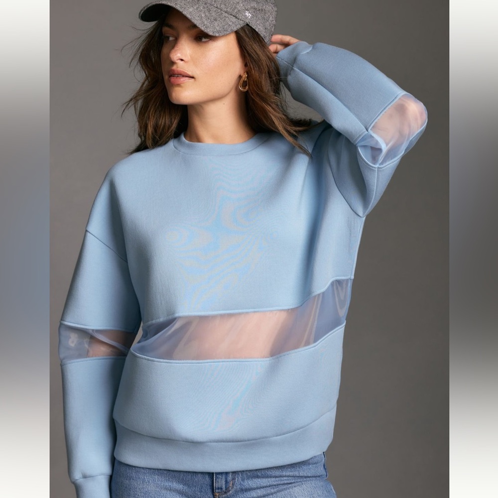 NWOT By Anthropologie Mesh Paneled Sweatshirt Blue Size Small